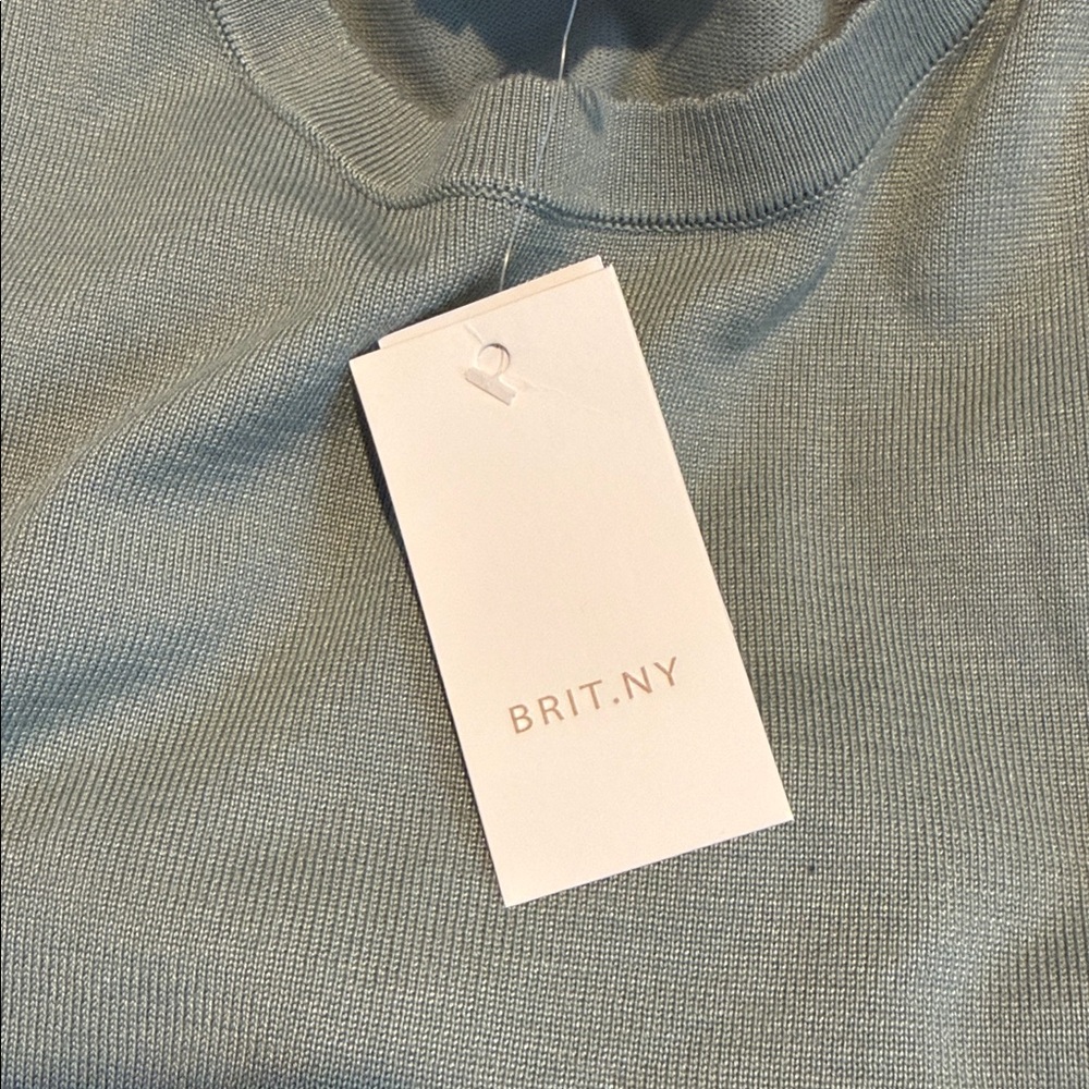 BRIT.NY Sage Green Puff Sleeve Knit Sweater Top Short Sleeve Medium NWT - Picture 11 of 13